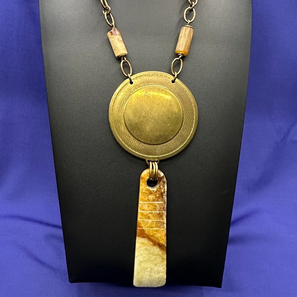 Jan Michaels San Francisco Brass & Natural Stone Pendant Necklace